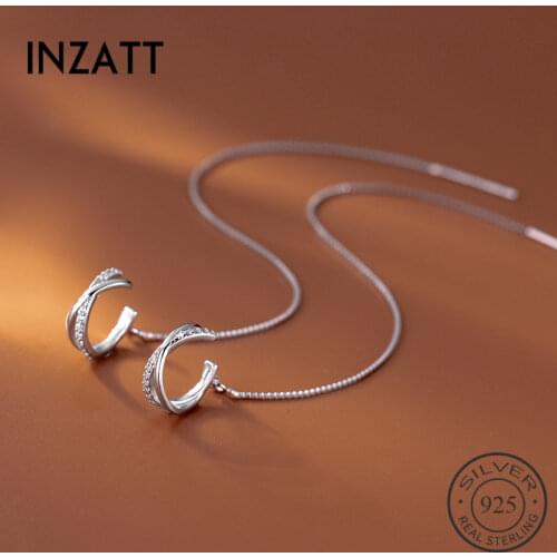 INZATT Real 925 Sterling Silver Zircon Cross Chain Tassel Clip Earrings For Women Party Fine Jewelry Hiphop Accessories