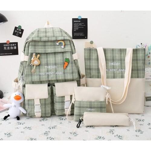 4 Pcs/Set School Bags Fashion Canvas Women Backpack College Bag For Girls Anti Theft Rucksack Bagpack Mochilas Female Knapsack50