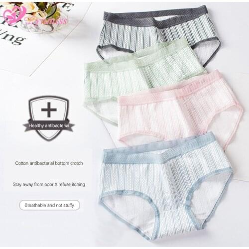 Lynmiss 2/3 pcs Women Cotton Panties Striped Underwear Panties Lingeries Underpant Briefs Japan Mid-waist Briefs Ladies Panties