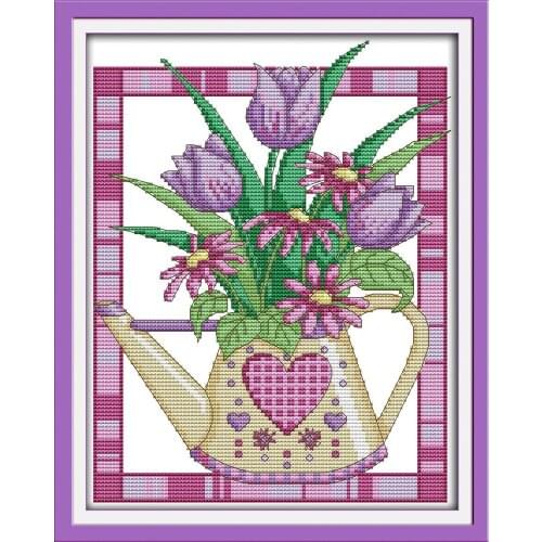 Everlasting Love A Purple Tulip Vase Chinese Cross Stitch Kits Ecological Cotton Stamped Printed 14CT DIY Christmas Decoration
