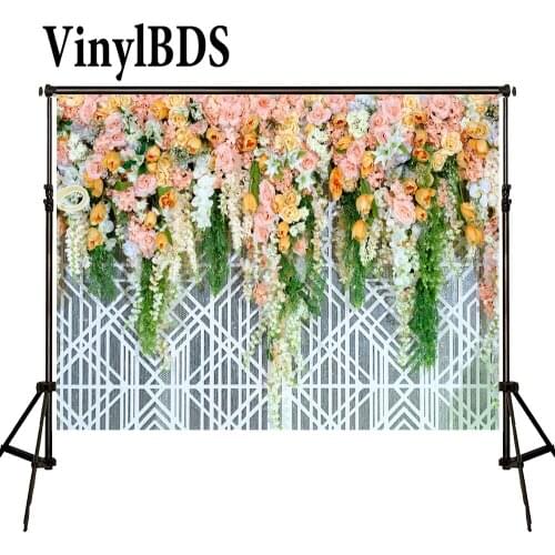 VinylBDS Photo Background Photographic Wedding Background Flower Backdrop White Wall Photo Backgrounds for Photocall Wedding