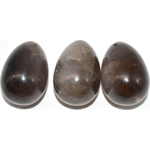 Yoni Egg 3-pcs Set, Natural Smoke Crystal Egg for Women, Drilled Massage Stones to Treat Pelvic Muscles Kegel Exercise