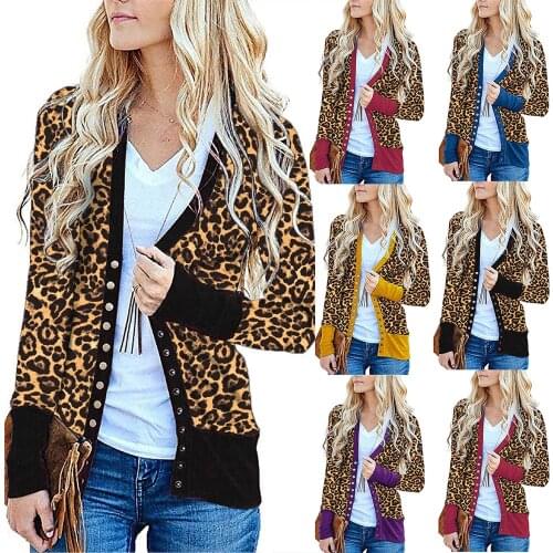 Leopard print single-breasted womens jacket spring and autumn thin multicolor long-sleeved jacket casual all-match cardigan