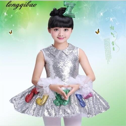 2017 new girls modern dance performances musical notes stage performance clothing sequined yarn skirt TB7658