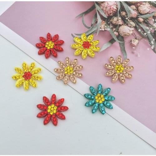 20Pcs 2CM Colorful Flowers Rhinestone Patches Lotus Shape Sew on Patches Applique for Clothes DIY Hair Clips Bags Shoes