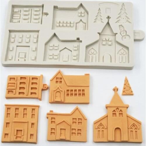 3D Christmas House Silicone Mold Fondant Cake Decorating Tools Chocolate Plaster Sugarcraft Baking Mould