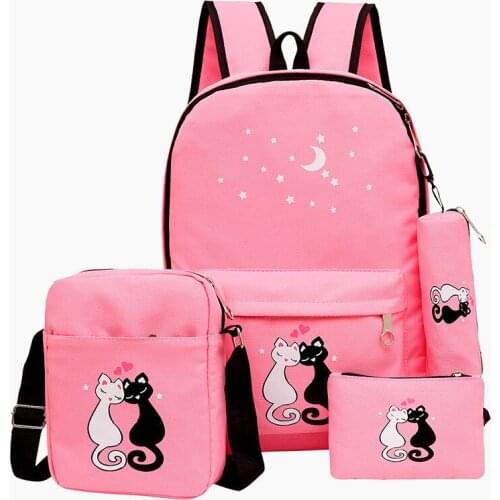 4Pcs/set School Bags For Teenage Girls Printing Backpacks Preppy Style Rucksack Cute Kids Book Bag Mochila Feminina