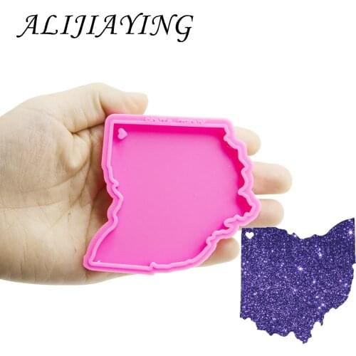 Shiny keychain US state ohio shape key ring decoration silicone mold for DIY epoxy resin DY0221