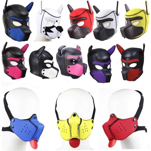 Bondage Puppy Play Dog Hood Mask,Fetish Slave Full Head Restraint Neoprene Pup Mask Dog Roleplay BDSM Sex Toys For Women Men Gay