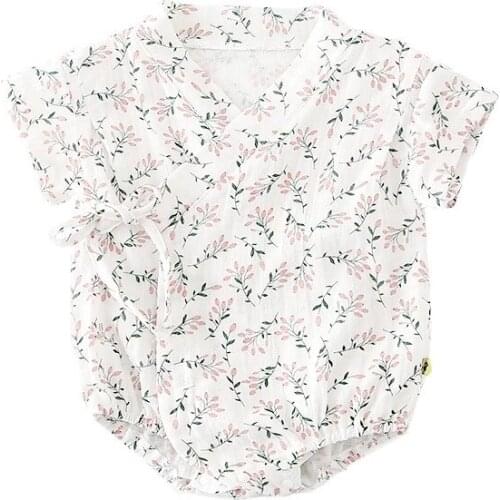 3-18M Newborn Kimono Sleepwear Baby Girl Boys Rompers Jumpsuit Short sleeve Floral Print Bathrobe Summer Cute Baby Tied Kimono