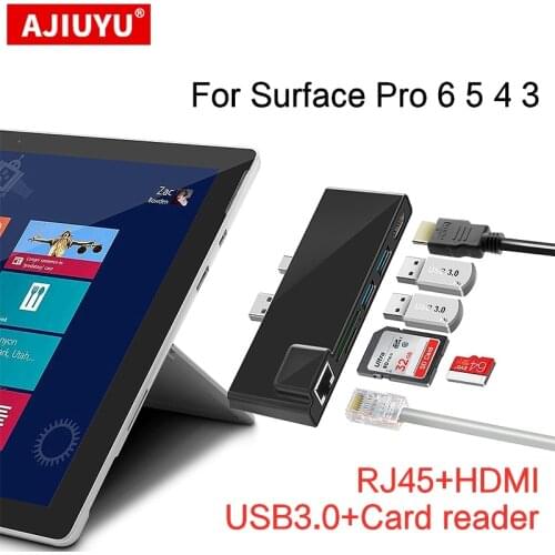 AJIUYU USB 3.0 Hub For Microsoft Surface Pro 3 4 5 6 Card reader SD/TF micro SD Docking to 4K HDMI dock Gigabit Ethernet adapter