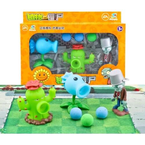 3pcs/lot Plants vs Zombie Figure Soft Glue Ejection Cactus Snow Pea BUCKET ZOMBIE Childrens Dolls Action Figure Model No Box
