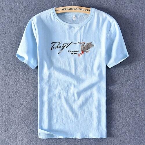 New arrival summer brand t-shirt men linen and cotton blue t shirt mens fashion casual t shirts for men comfortable tshirt male