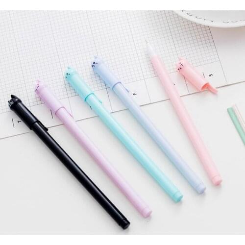 5 Colors Cute Kawaii Black Ink Cat Gel Pen Cartoon Plastic Gel Pens for Writing Office School Supplies Stationery 2019 NEW