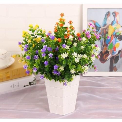 Fake Plants Artificial Greenery Shrubs Eucalyptus Branches with Purple Yellow white Babys Breath Flower