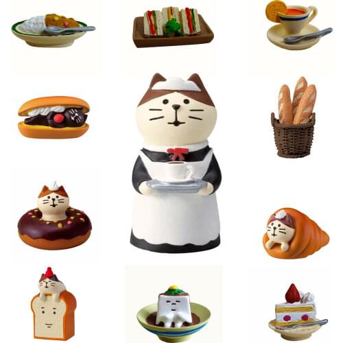 Cafe Bread Cake Sandwich Cartoon Female Cat Waitress Coffee Shop Scene Mini Doll Photo Prop For Children Pretend Play Toy Gift
