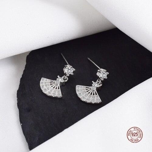 LKO S925 Sterling Silver New White Shine Crystal Stud Earrings For Girls Cute Umbrella Shaped Zircon Earrings Party Jewelry