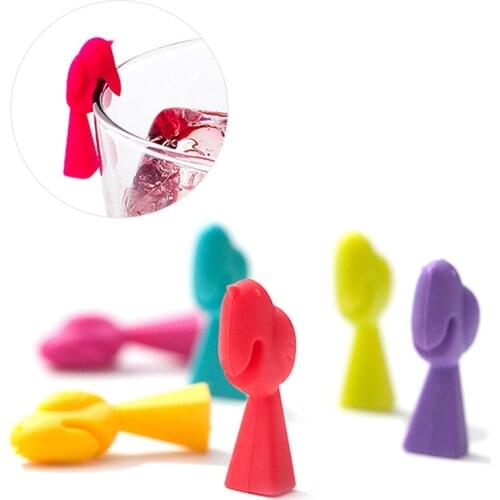 6PCS Food Grade Silicone Multicolor Bird Shape Wine Glass Markers Drinking Cup Identifier Sign Mark Party Supplies Drink Charms