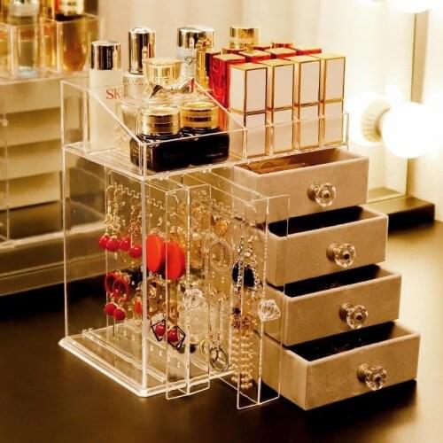 Multifunctional Lipstick Earring Display Shelf Dustproof Acrylic Jewelry Storage Box Drawer Ladies Necklace Bracelet Storage Box