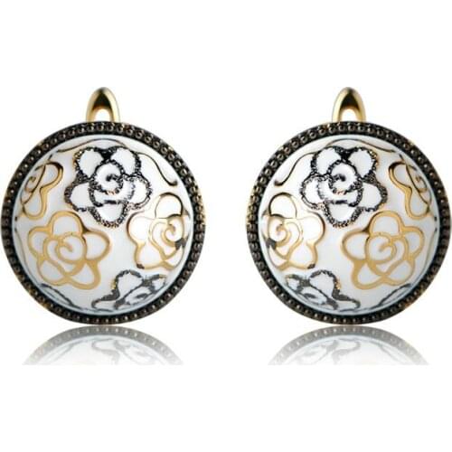 OI Fashion Dubai Style Flower Shape Enamel Round Earrings Gold Color Small Copper Stud Earrings For Women Party Bijuterias