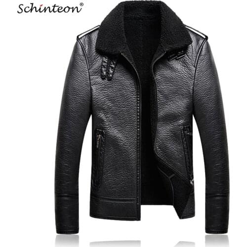 Schinteon Men Suede Leather Winter Jacket Motorcycle Bike Coat Warm Black Stand Collar Clothing M-5XL Top Quality