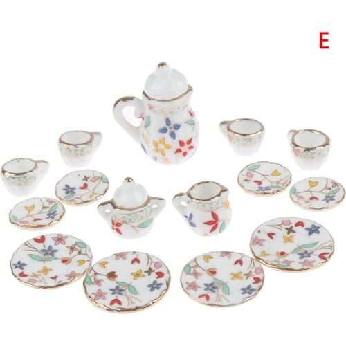 1Set Ceramic Scale 1:12 Doll House Miniature Porcelain Tea Cup Set Tableware Kitchen Dollhouse Teapot DIY Toys kid gift