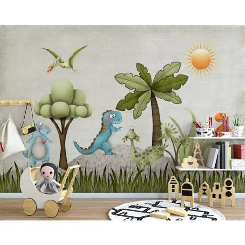 Beibehang wallpaper for walls 3 d nostalgic cartoon dinosaur tree childrens room background papel de parede 3d wallpaper mural