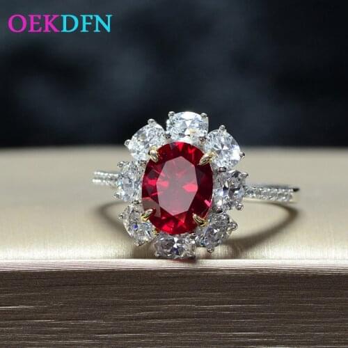 OEKDFN 100% 925 Sterling Silver Rings Created Moissanite Dark Ruby Gemstone Wedding Engagement Ring Fine Jewelry Gift Wholesale