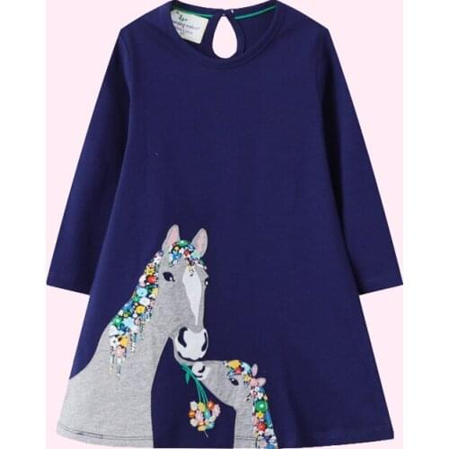 Autumn New Childrens Dress Long Sleeve Cartoon Donkey Floral Applique Girls Dress Children Clothes Girl
