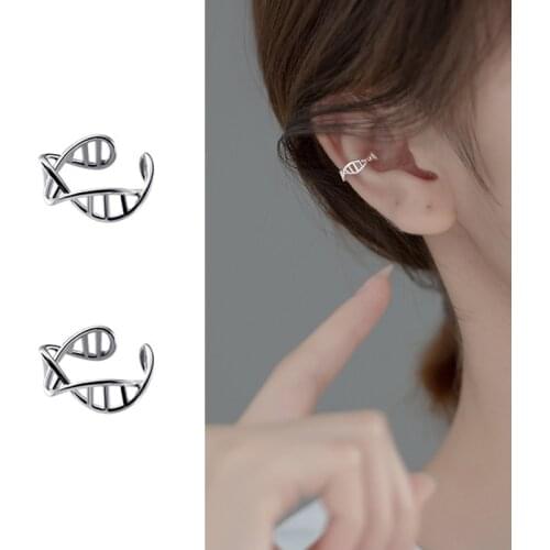 Real 925 Sterling Silver Molecule Ear Cuff Wraps Chemistry Molecule DNA Cartilage Earrings Science Spiral Earring for Women