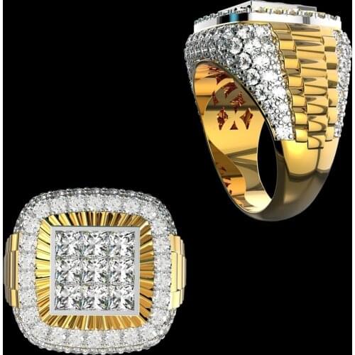 Luxurious Mens Natural Birthstone Crystal Ring Hip Hop Iced Out Cubic Micro Paved CZ Ring Luxury Wedding Band Jewelry
