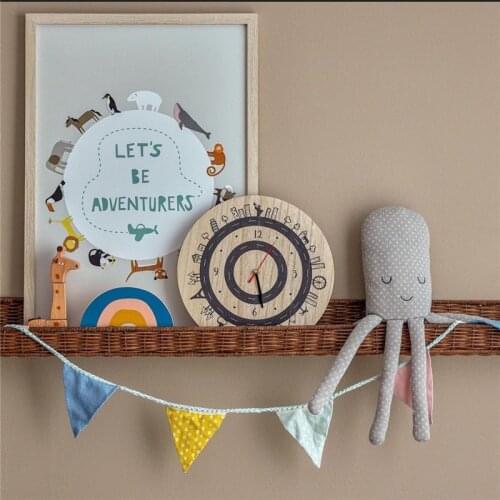 Nordic Wooden Industrial Rail Construction Game Traffic Silent Clock Wall Decor Natural For Kids Room Decoration Photo props