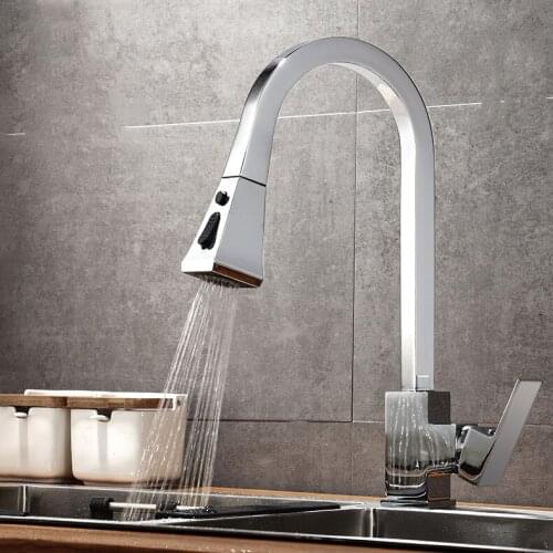 New arrival Kitchen Faucet Single Hole Pull Out Spout Kitchen Sink Mixer Tap Stream Sprayer Head Chrome/Black Mixer Tap