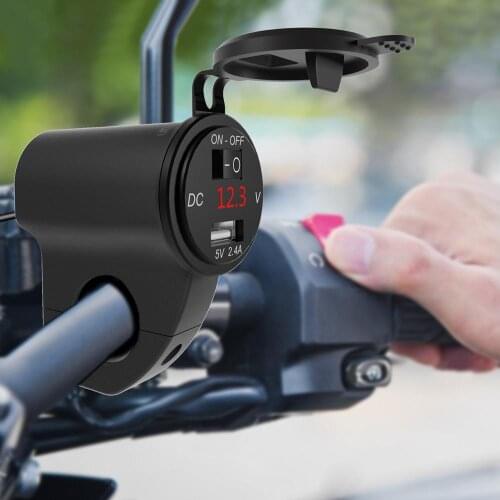 2.4A Waterproof Motorcycle USB Fast Charger Digital Display Switch Voltmeter Mobile PhoneforXiaomi Huawei Iphone Samsung Pad GPS