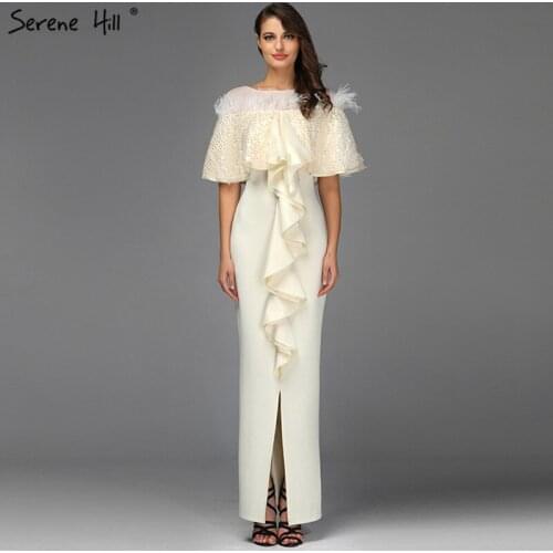 Ivory Feathers Sequined Mermaid Evening Dresses 2019 Sleeveless Shawl Yarn Evening Gowns Design Serene Hill DQA8039