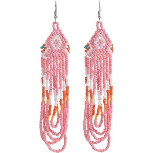 Vintage Ethnic Multi colors Long Drop Tassel Earrings For Women Earring Resin Wedding Statement Ethnic Jewelry Earrings Female