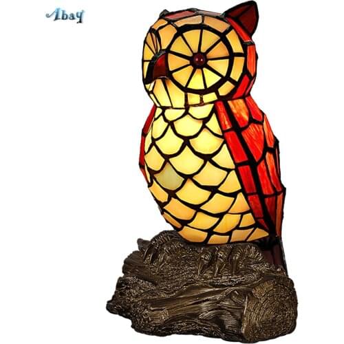 Owl Stained Glass Table Lamps Art Deco Bedroom Living Room Collection Room Bedside Lamp Home Study Retro Luster Table Lights E14