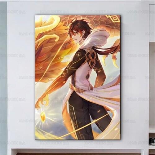Japanese Anime Poster Genshin Impact Zhongli Rex Lapis Painting Art Interior Wall Otaku Popular Fans Gift Bedroom Living Cartoon