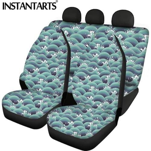 INSTANTARTS Surf Wave Pattern Set of 5 Car Protector Front&Rear Car Seat Cover Soft Vehicle Seat Protector Anti-Slip Seat Cover