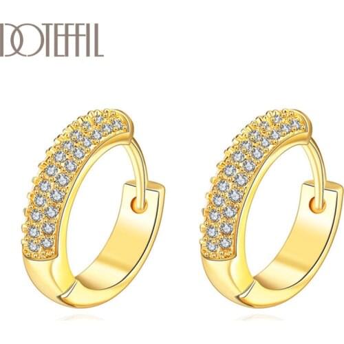 DOTEFFIL 925 Sterling Silver 18K Gold/Rose Gold AAA Zircon Classic Earrings For Women Jewelry Fashion Jewelry Wedding Party Gift