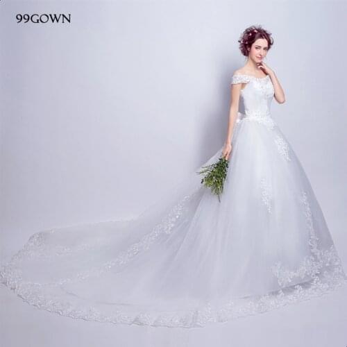 99GOWN Elegant Chapel Train Women Wedding 2019 Simple Luxurysatin Tulle Beading Lace Bridal Wedding Ball Gown Wedding Dresses