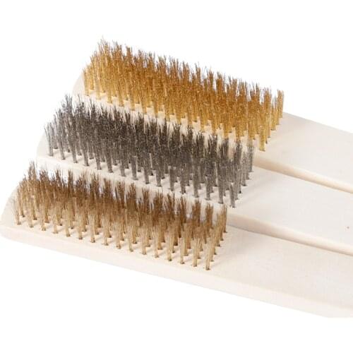1pcs Wood Handle Brass Wire Copper Brush for Industrial Devices Surface/Inner Polishing Grinding Cleaning 6x16 Row Hand Tool