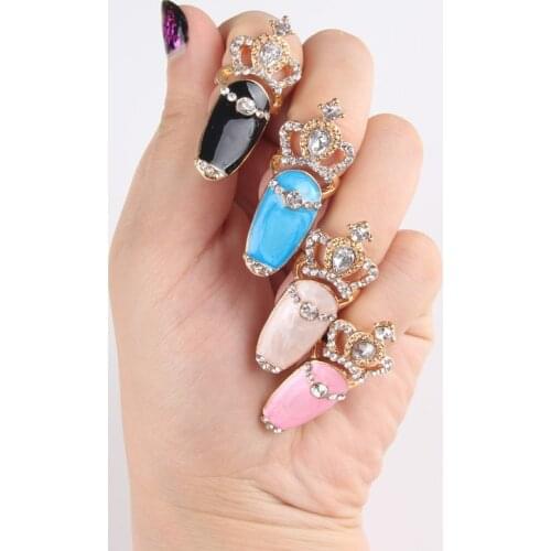 1pc Fashion Diamond Nail Ring Color Enamel Crown Nail Protection Decoration Student Alloy Accessories D2-3016
