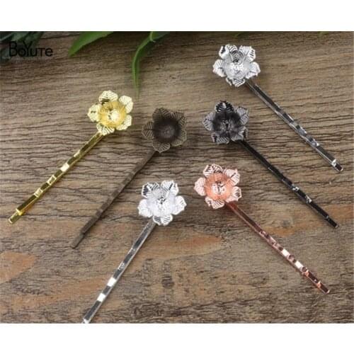 BoYuTe 20Pcs Vintage Filigree Flower Hair Clip 6 Colors Plated Women Barrette Hair Jewelry