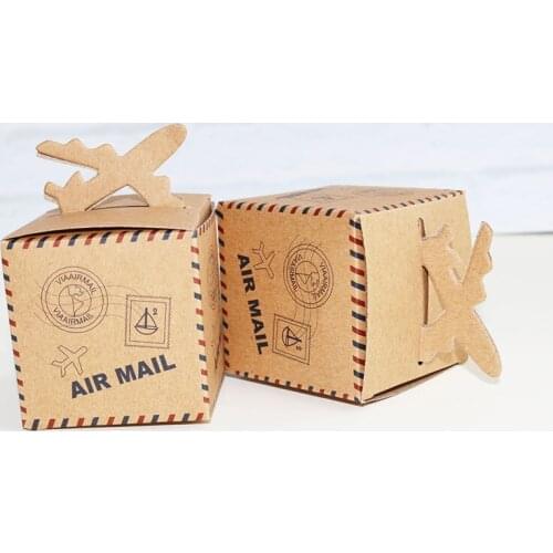 20pcs Best Selling Air Mail Travel Candy Box Chocolate Packaging Box Kraft Paper Gift Packaging Christmas Favors Party Supplies