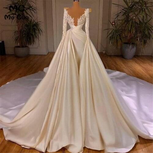 2018 Puffy Dubai Muslim Long Sleeve wedding dress Appliques Bridal Gowns Arabic Vestido De Noiva Wedding dresses
