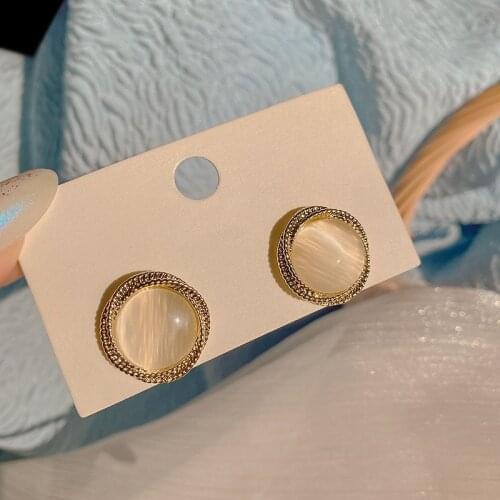 2021 new trendy high-quality opal high-quality round temperament earrings exaggerated retro earrings