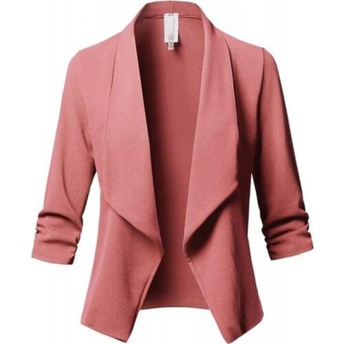 2020 Slim Women Jacket Blazer Long Sleeve Solid Notched Coat Ruched Casual Lady Blazers Autumn Female Outerwear Blazer Feminino