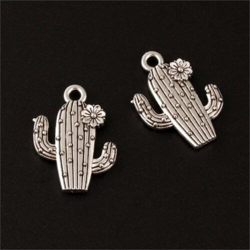25Pcs Silver Color Cactus flower Charms Desert Pendant For Necklaces Making FindingDIY Supplies 20x15mm A162
