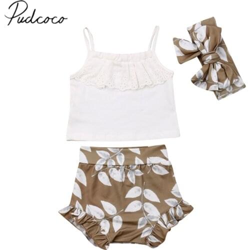 2019 Baby Summer Clothing 0-24M Newborn Infant Baby Girls Clothes 3pcs Sets Lace Vest Tops Floral Short Bottom Headband Outfits
